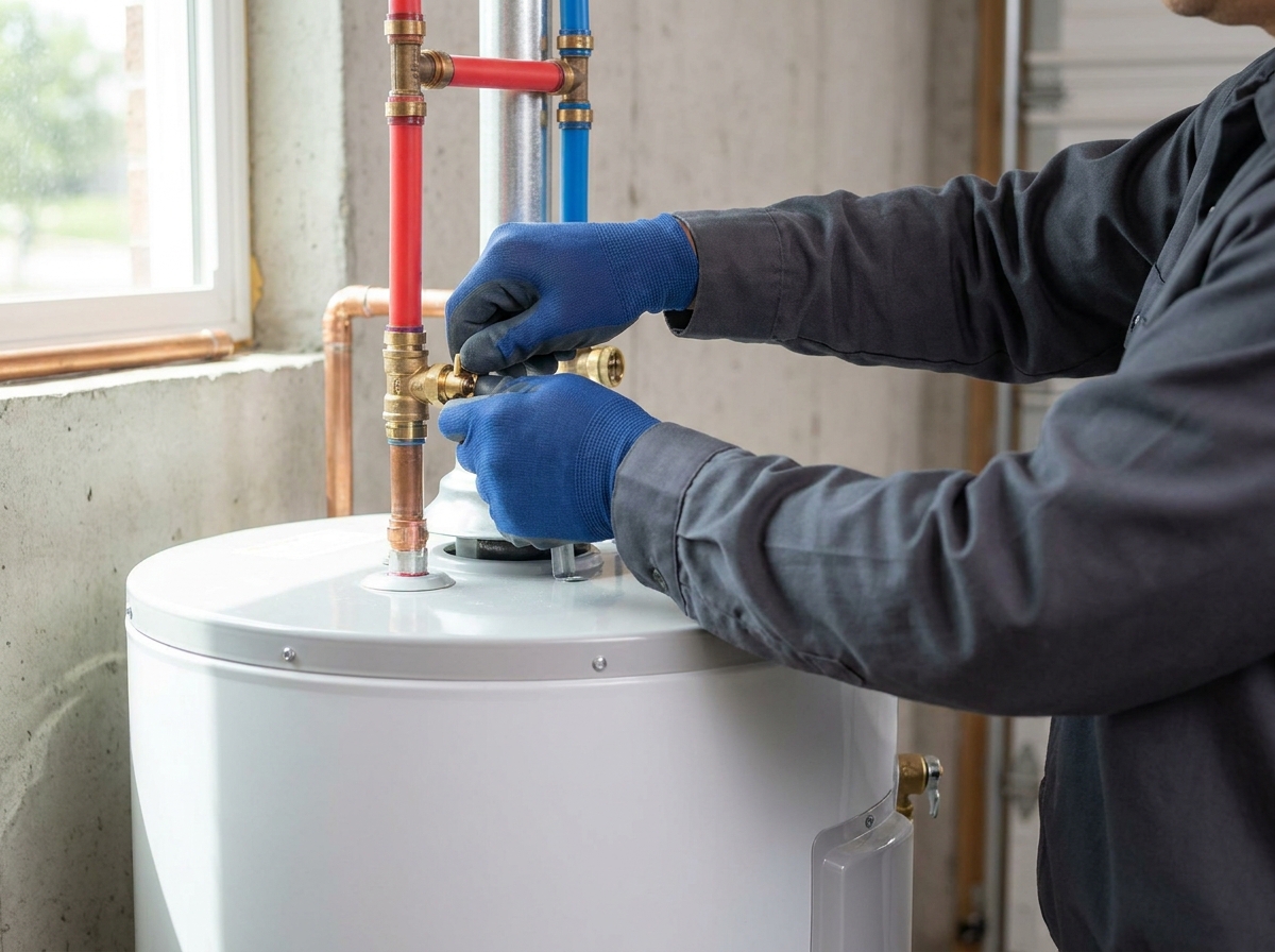 Water heater technician working in Highlands Ranch